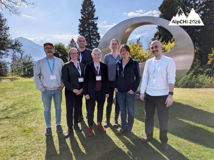 Left to right: Denis Lalanne, Verena Zimmermann, Johannes Schöning, Christine Bauer, Anke V. Reinschluessel, Tiare Feuchtner, Alexandre de Masi. Image credit: **AlpCHI**, 2026.