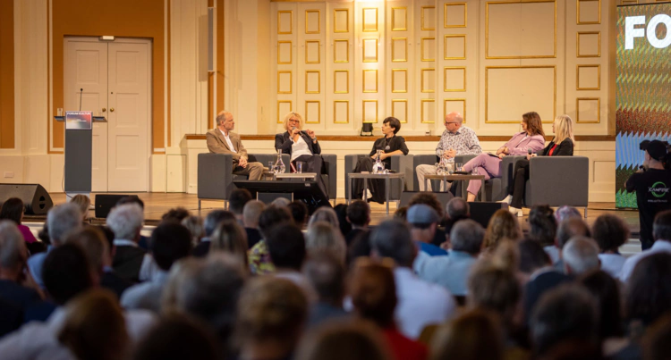 Left to right: Panel with cultural scientist and art historian Wolfgang Ullrich, writer Nina George, moderator Claudia Zettel, Paul Nemitz, European Commission, Marlies Wirth, MAK --Museum of Applied Arts Vienna and Christine Bauer, University of Salzburg. Image credit: **BMKÖS/HBF/D. Trippolt**, 2024.
[CC BY-ND 4.0](https://creativecommons.org/licenses/by-nd/4.0/)